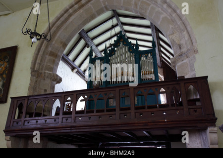 Situated on the gallery at St Andrew`s Church in Wroxeter,Shropshire,England is this small but fine organ. Stock Photo